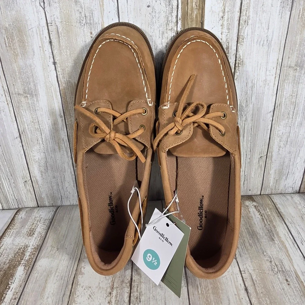 Goodfellow & Co Mens Tan Boat Shoes Size 9.5 Classic Nautical Loafers NWT